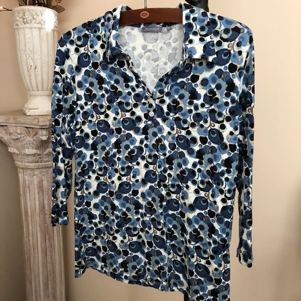 Marinello top 3/4 sleeve S small blouse blue shades
